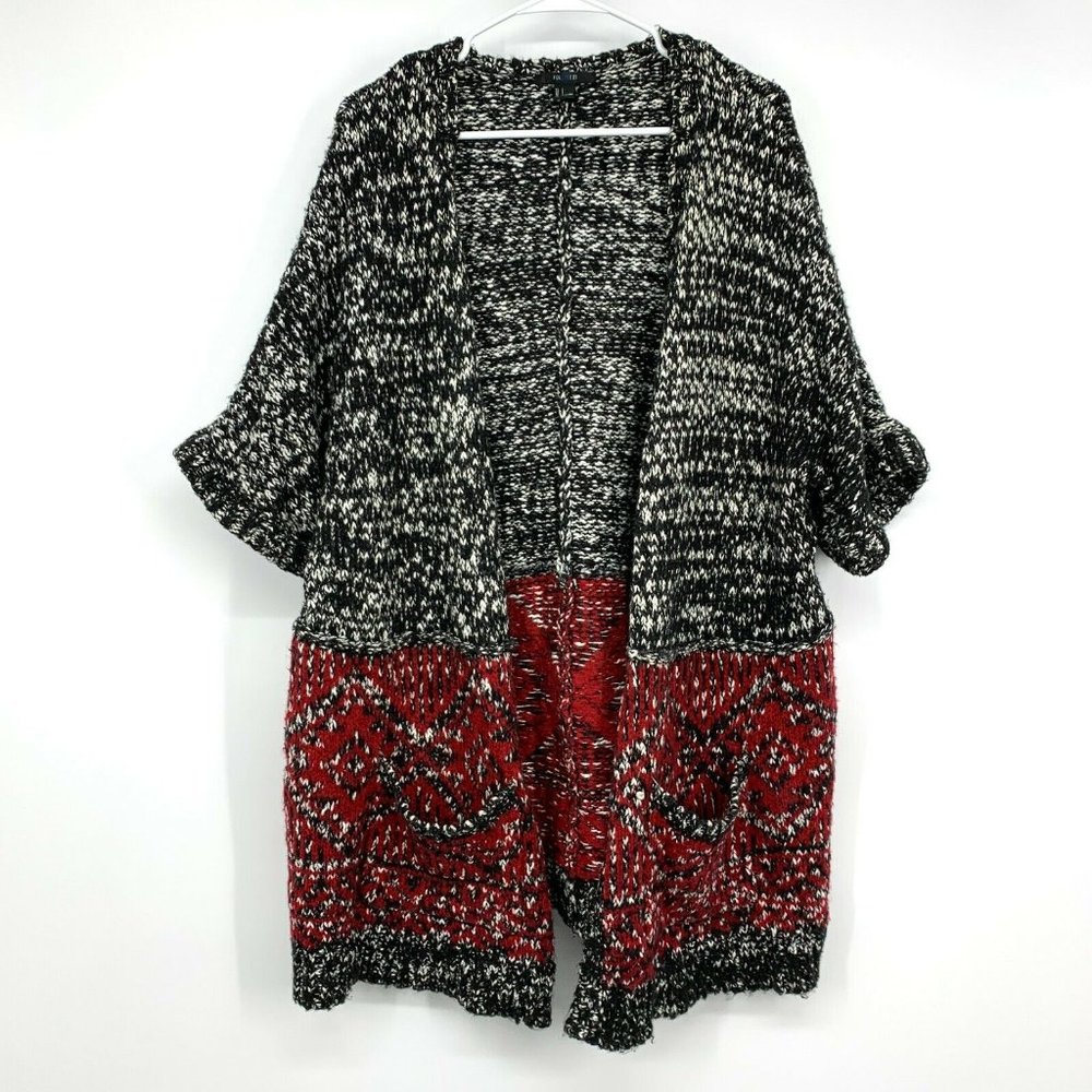 Forever 21 Cardigan Black White Open Front Short Sleeve Chunky Knit - Picture 1 of 9